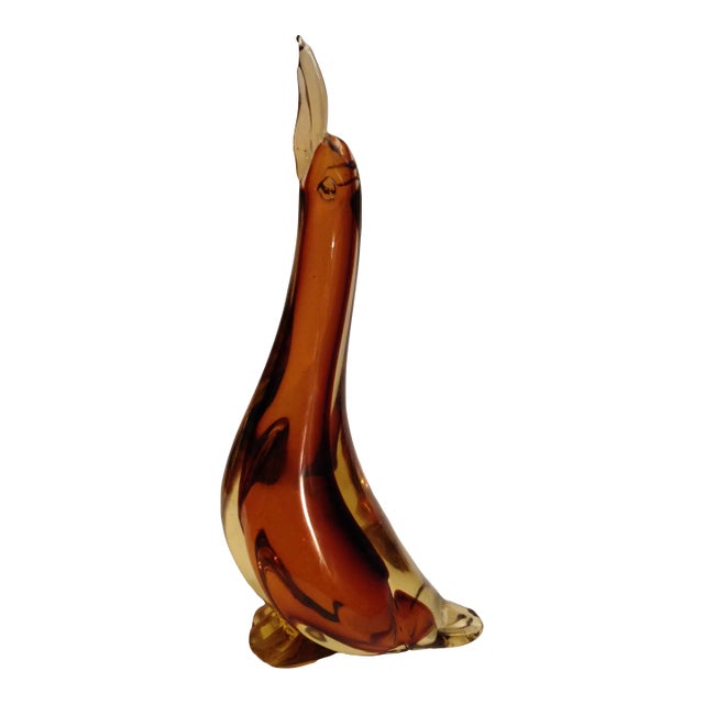 1950s Tall Sommerso Glass Caramel to Clear Penguin For Sale