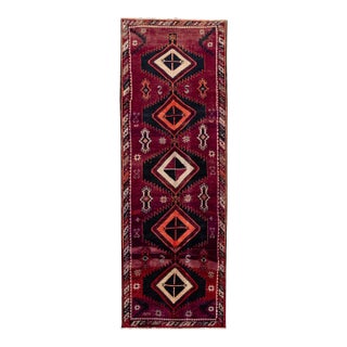 1960s Vintage Azeri Handmade Burgundy Wool Runner With Tribal Pattern For Sale