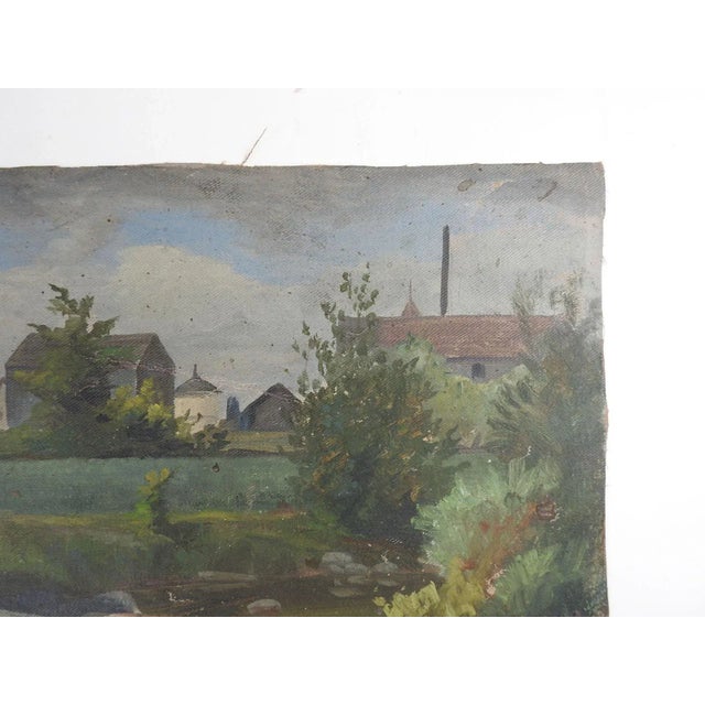 English Vintage Early 20th Century European Farm Landscape Painting For Sale - Image 3 of 8