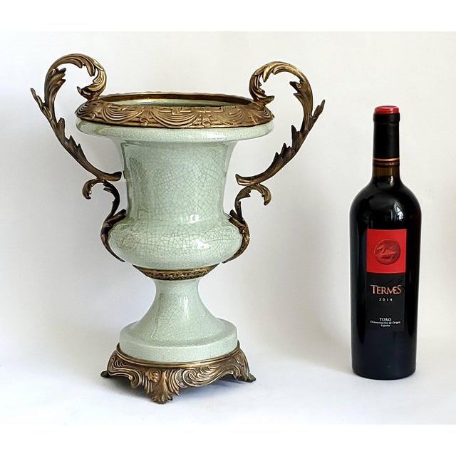 Offering a large Chinese Porcelain Louis XVI style vase or mantelpiece urn, circa 1970s. This large and heavy vintage vase...