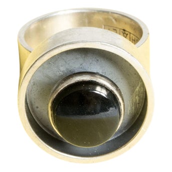 Modernist Silver and Onyx Ring by Elis Kauppi, 1964 For Sale