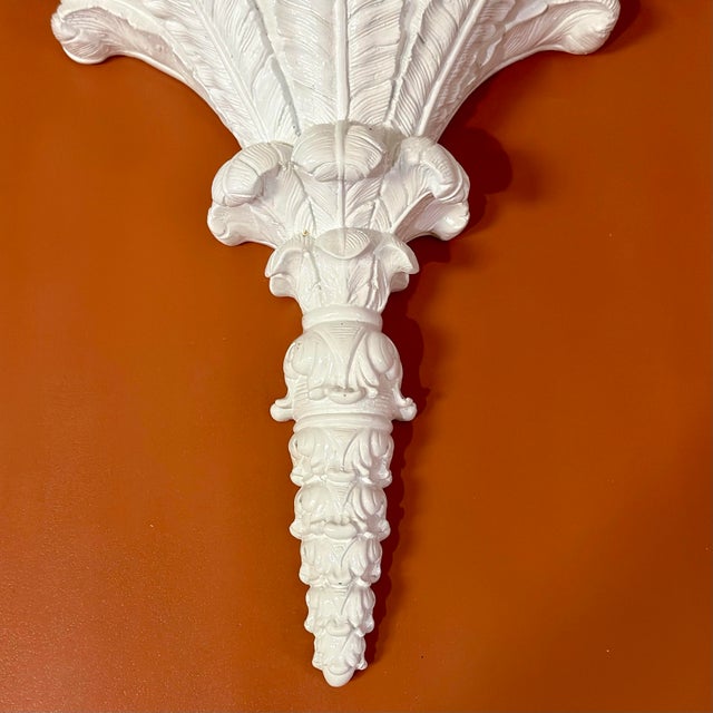 Vintage Palm Beach Regency Serge Roche Style High Gloss White Palm Brackets - Newly Painted For Sale - Image 10 of 12