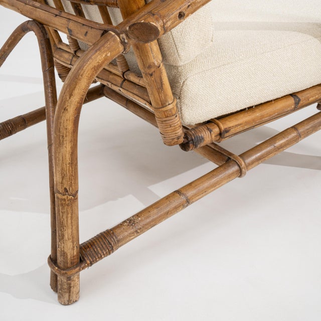 Mid 20th Century Pair of Faux Bamboo Reclining Armchairs With Bouclé Upholstery Cream Mid 20th Century For Sale - Image 5 of 16