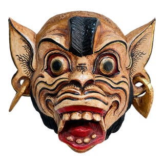 Vintage Balinese Hand-Carved & Painted Barong Monkey Wood Wall Mask For Sale