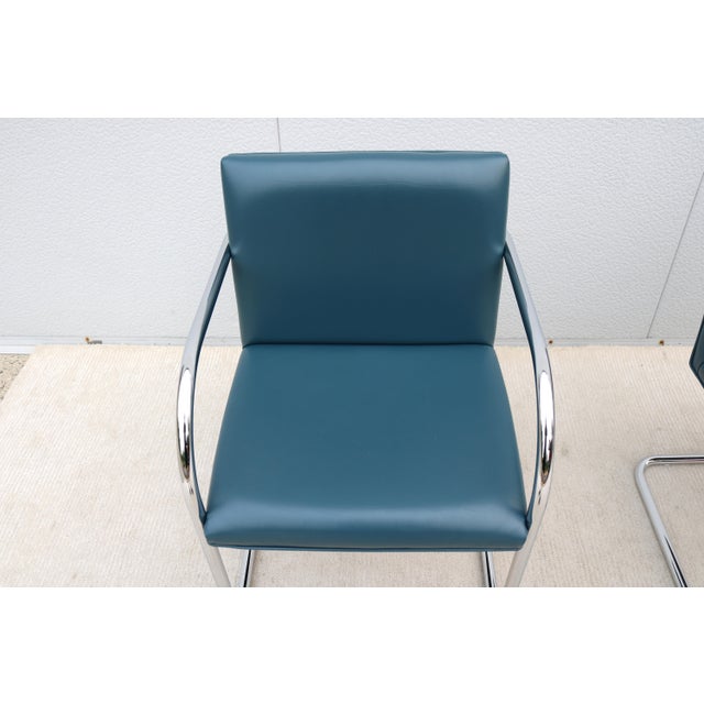 Ludwig Mies Van Der Rohe Brno Tubular Chairs in Blue Leather by Gordon - A Pair For Sale - Image 14 of 18
