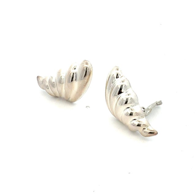 Metal 1990s Pair of Tiffany & Co Puffed Omega Back Wing Earrings Non Pierced Sterling Silver Estate For Sale - Image 7 of 8