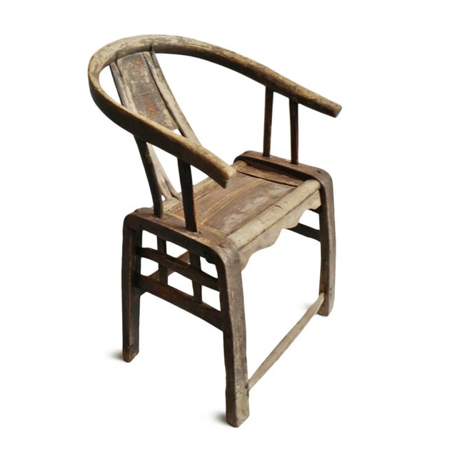 Antique Old Chinese Elm Horseshoe Chair For Sale - Image 4 of 6