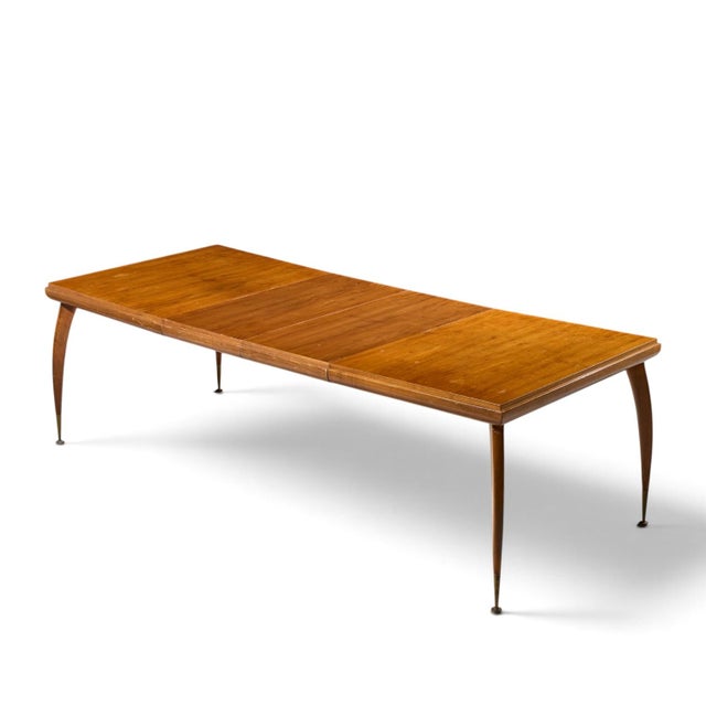 Gio Ponti Style Mid Century Italian Walnut and Brass Expanding Dining Table With 2 Leaves For Sale - Image 13 of 13