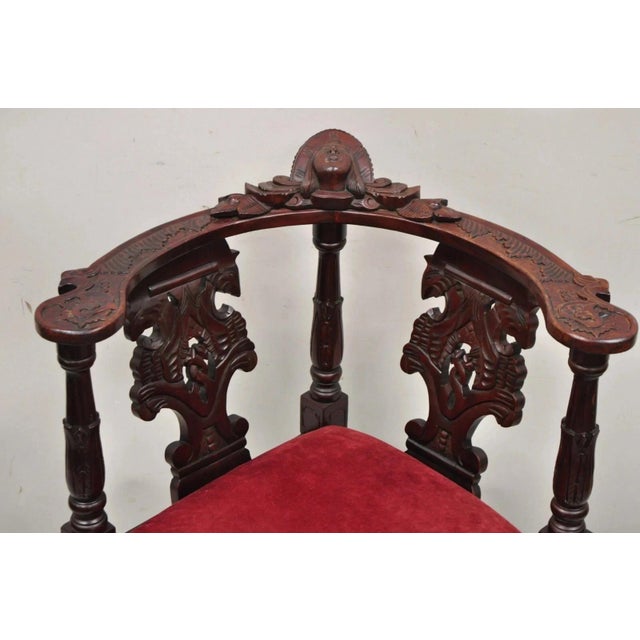 Late 20th Century Reproduction Italian Renaissance Style Mahogany Corner Side Chair W/ Carved Face For Sale - Image 4 of 12