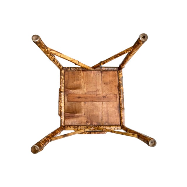 Antique Scorched Bamboo Chinoiserie Side Table With Hand-Painted Lacquer Top, Early 20th Century For Sale - Image 4 of 18