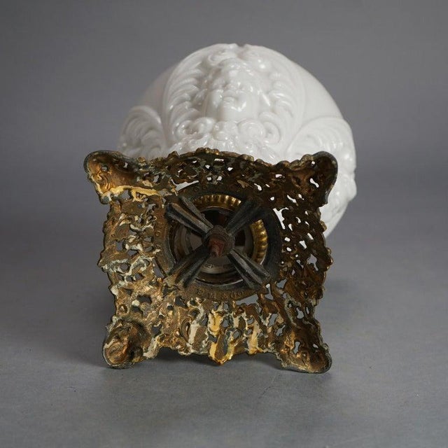 Antique Blanc De Chine Brass & Bronze Cupid Oil Lamp With Blown Out Glass C1900 For Sale - Image 12 of 12