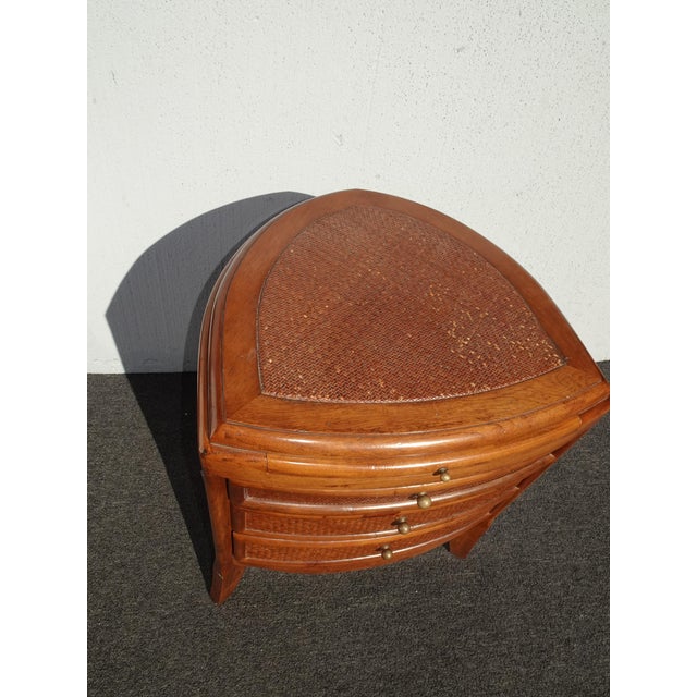 Vintage French Country Bamboo Rattan Side Table End Table W Drawers ~ Triangle For Sale - Image 11 of 13