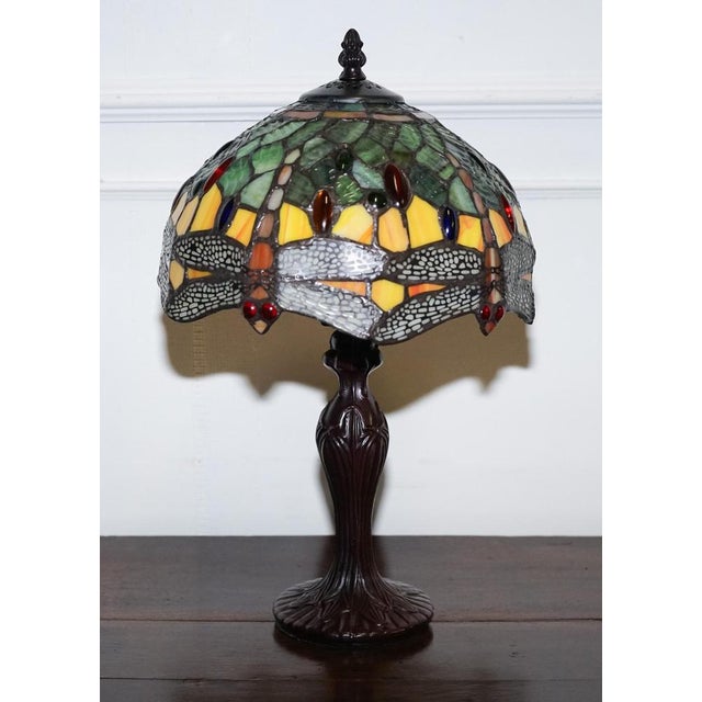 Vintage Tiffany Style Dragonfly Table Lamp For Sale - Image 4 of 11