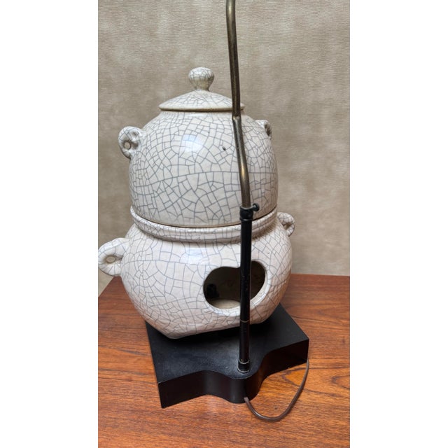 Mid-Century Modern A Vintage Chinese Crackled Glazed Censer Converted in Table Lamp For Sale - Image 3 of 10
