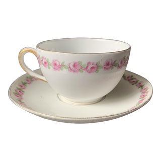 Vintage D & C France L Bernardaud & Cie Limoges Floral Cup and Saucer- 2 Piece Set For Sale