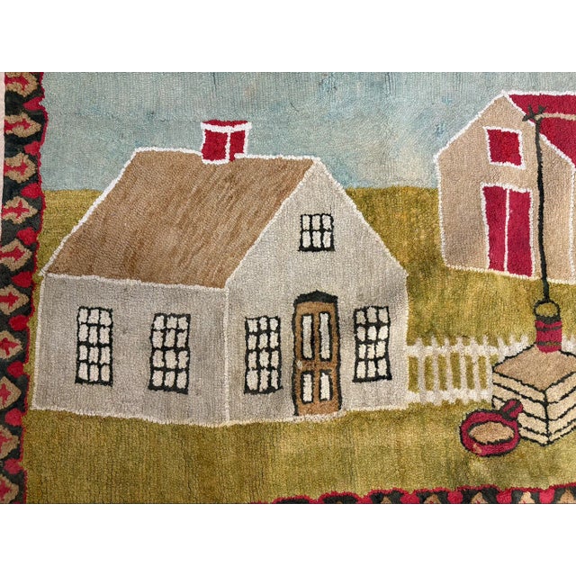 Pictorial hooked rug ("Cape House"), artist unknown. (American). Cotton and wool. Overall good condition with stain and...