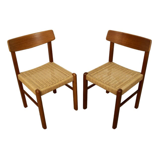 1970’s Mid-Century Danish Modern Teak & Paper Cord Dining Chairs - A Pair For Sale