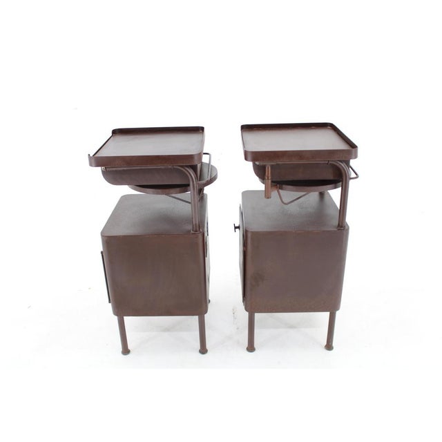 Industrial Nightstands with Pull Out Table, Former Czechoslovakia, 1940s, Set of 2 For Sale - Image 6 of 16