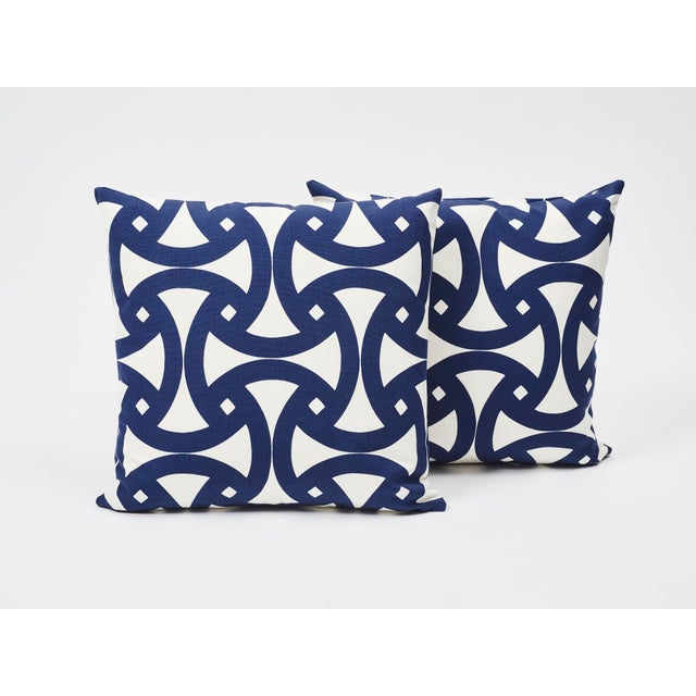 Textile Schumacher Indoor/Outdoor Double-Sided Pillow in Santorini Print For Sale - Image 7 of 8