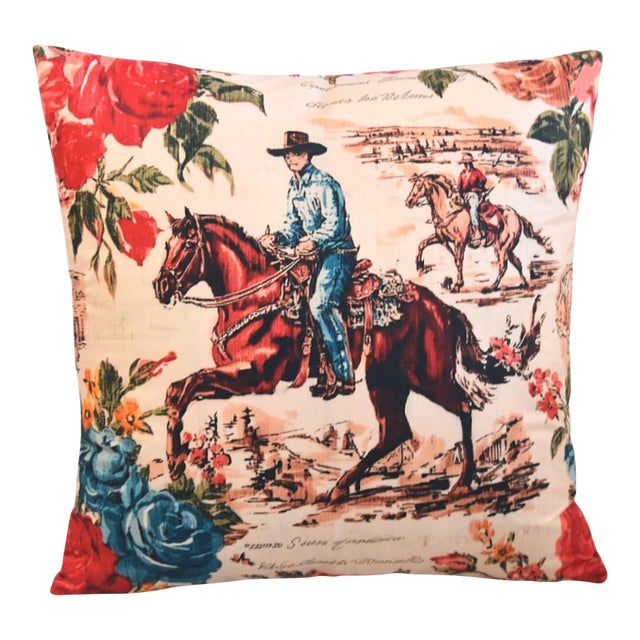 Western Galloping Cowboy & Horse Feather/Down Double Sided Pillow For Sale