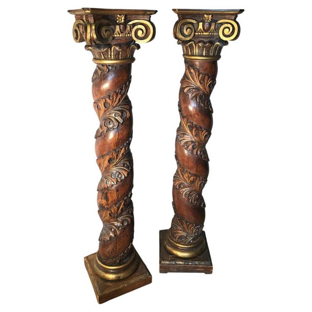 Wood Antique Baroque Carved and Gilt Solomonic Columns, 1760s, Set of 2 For Sale - Image 7 of 7