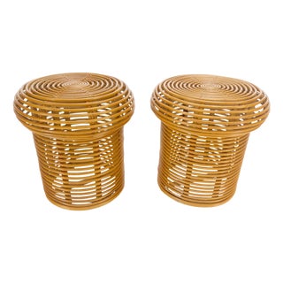 Pair of Mushroom Shape Wicker Side End Tables MINT For Sale