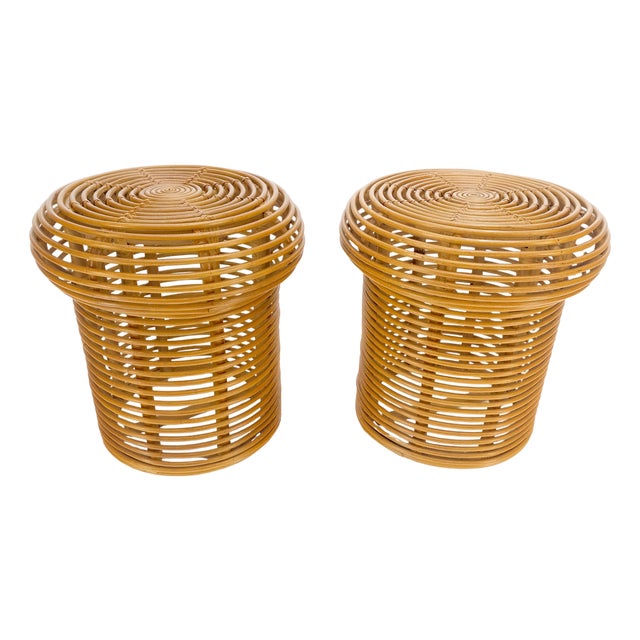 Pair of Mushroom Shape Wicker Side End Tables MINT For Sale