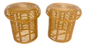 Pair of Mushroom Shape Wicker Side End Tables MINT