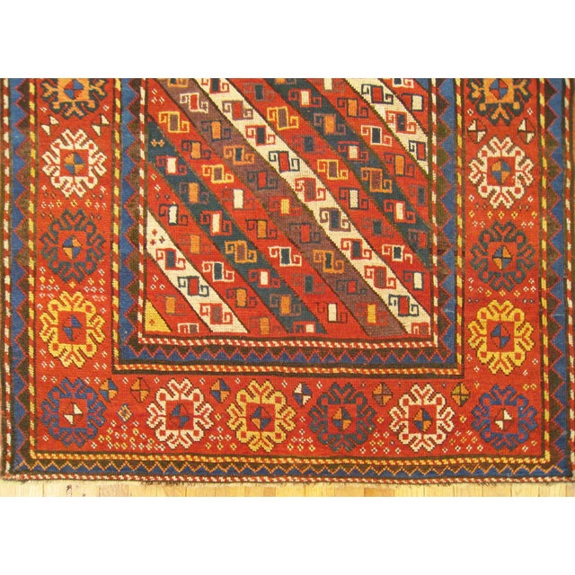 Traditional Antique Caucasian Gendje Oriental Rug in Runner Size with Diagonal Stripes For Sale - Image 3 of 5