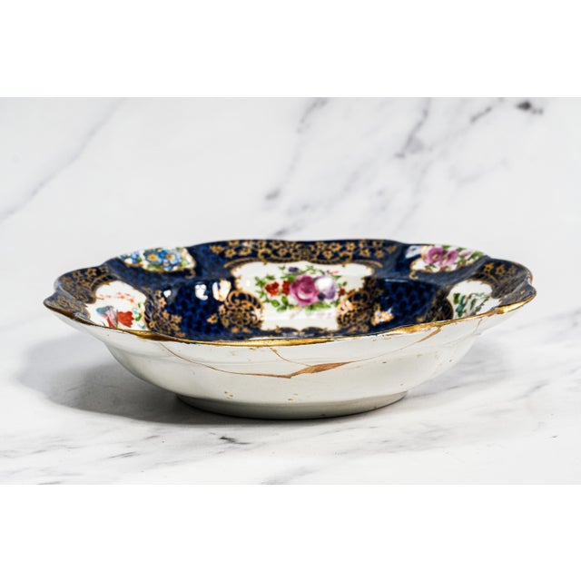 Beautiful 19th Century Antique Hand Painted Plate Cobalt Blue Gilt Porcelain Bird Motif England Home Decor (Repaired) For Sale - Image 11 of 16