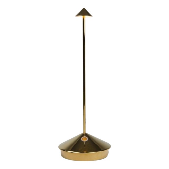 Zafferano Pina Pro Rechargeable Indoor/Outdoor Cordless Table Lamp, Glossy Gold For Sale
