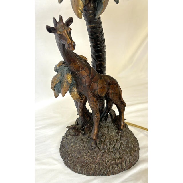 Vintage Giraffe With Palm Trees Tropical Table Lamp With Shade and Finial For Sale - Image 10 of 18