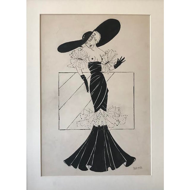 Vintage Art Deco Era Fashion Design Pen and Ink Circa 1930s Signed