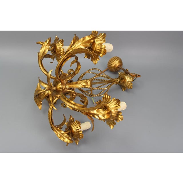 Italian Hollywood Regency Style Five-Light Chandelier in Gilt Metal, 1970s For Sale - Image 14 of 18