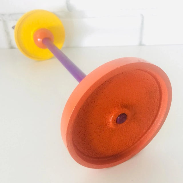 Ettore Sottsass Inspired Memphis Style Candlestick in Orange Purple and Yellow by Anna Efverlund for Ikea in the 1980s. For Sale In San Francisco - Image 6 of 7