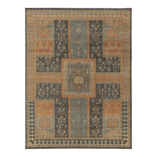 Rug & Kilim’s Distressed Persian Style Rug in Blue & Orange Garden Pattern For Sale