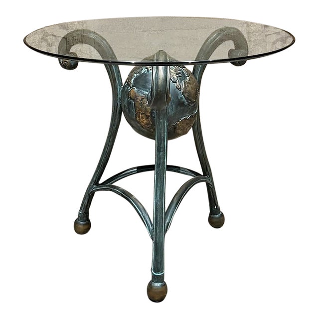 Vintage Tripod Globe Table Patinated Bronze Signed For Sale