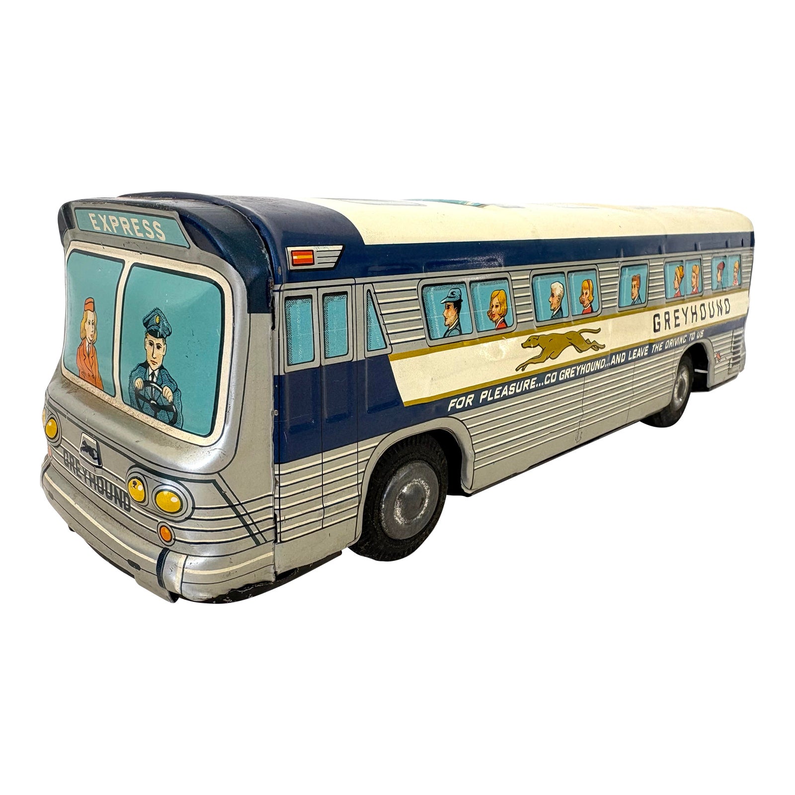 Vintage 1950s Greyhound Express Tin Toy Bus by Modern Toys Japan | Chairish