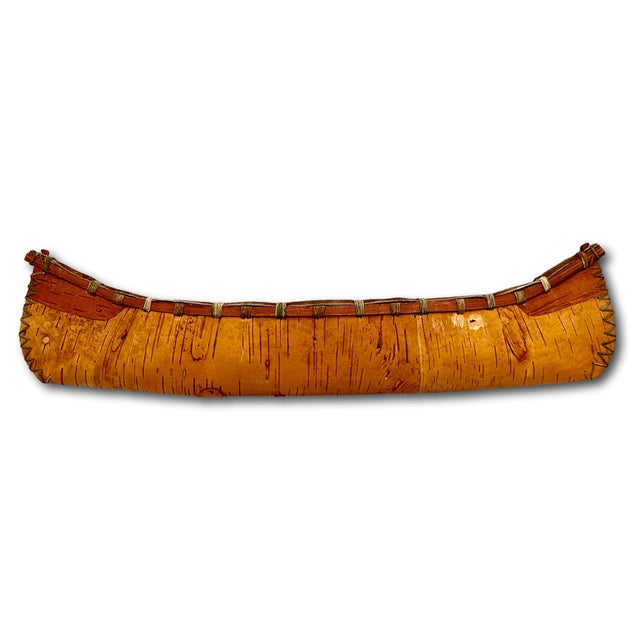 Vintage Very Nicely Completely Hand Made Northeastern Maine Indian Style Birch Bark Canoe Model - Replica - 23 Inches Long For Sale - Image 13 of 18