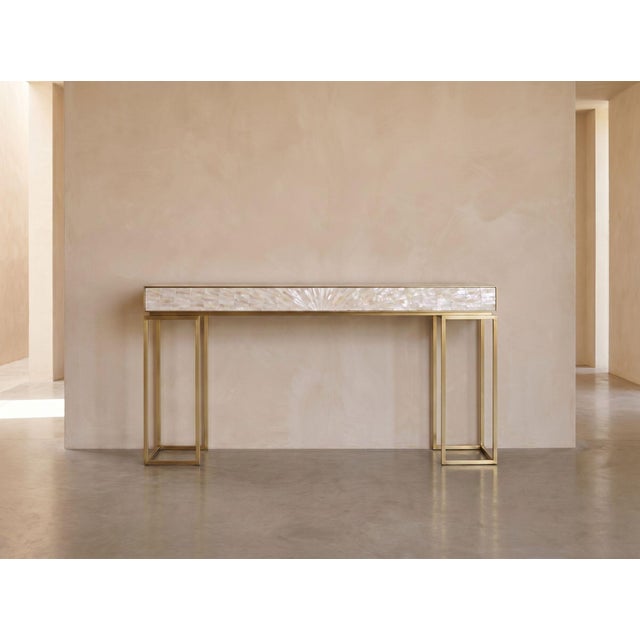 Arcana Mother of Pearl Inlay and Brass Sofa Console Table by House of Jaipur For Sale - Image 4 of 5