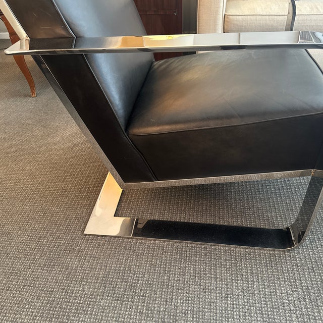 Ralph Lauren Modern Penthouse Chrome and Leather Lounge Chair For Sale - Image 9 of 12