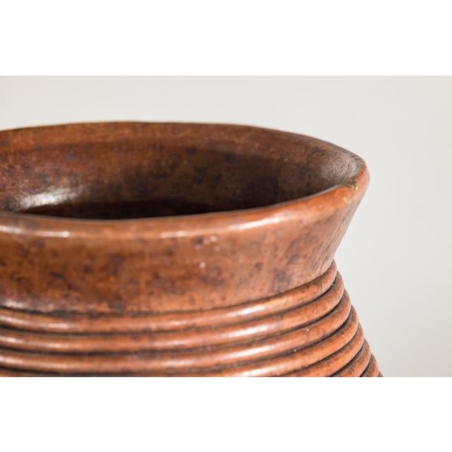 Ribbed Vintage Pottery Vase With Burnished Surface For Sale - Image 9 of 18