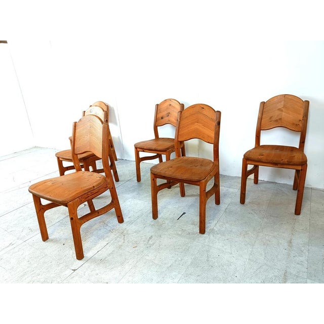1970s Vintage Pinewood Dining Chairs, 1970s, Set of 6 For Sale - Image 5 of 10