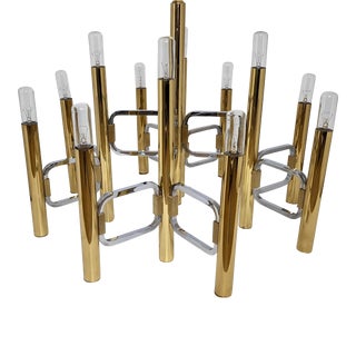 Gaetano Sciolari 12 Light Chandelier Modulo Series Profili Industria Lampadari 2-Tone Brass & Chrome For Sale