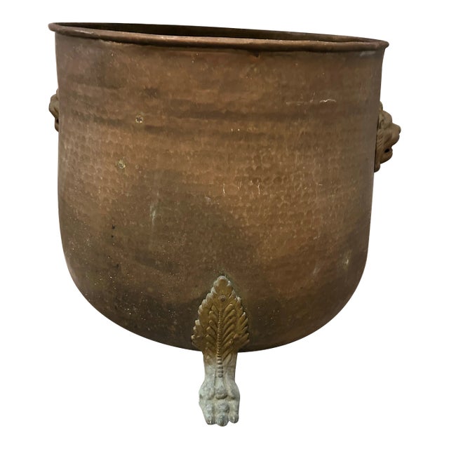 Brass Lions Head Footed Planter/Log Holder For Sale