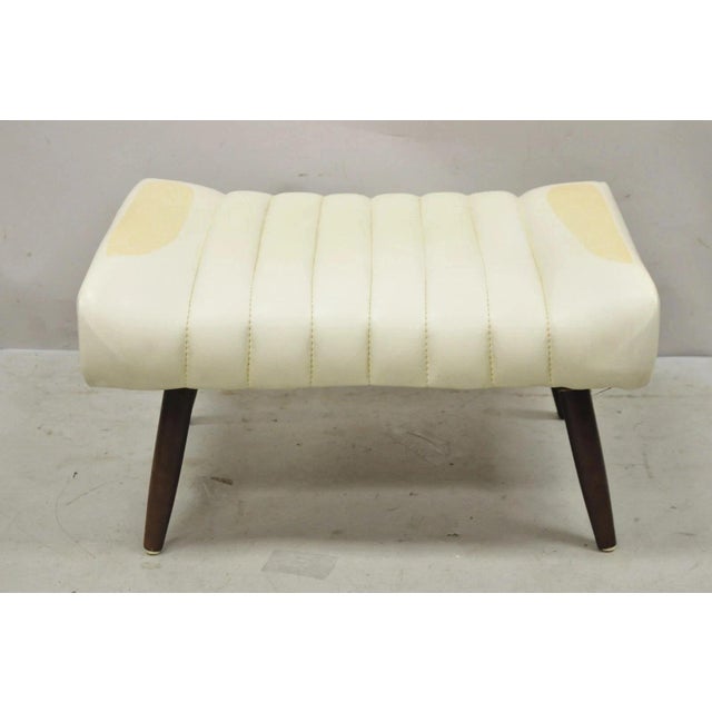 Mid-Century Modern Vintage Mid Century Modern Adjustable Ottoman Footstool With Wooden Legs For Sale - Image 3 of 10