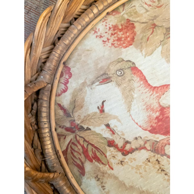 Red 19th or 20th Century French Wicker Serving Tray With Tapestry Fragment of Bird For Sale - Image 8 of 16