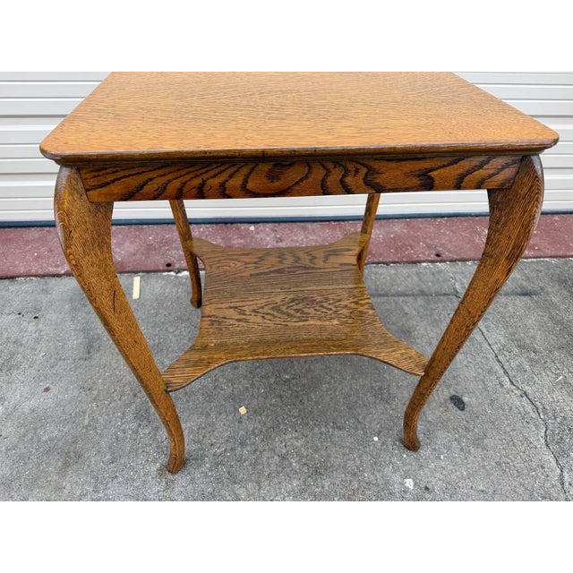 Victorian Antique Victorian Style Tiger Oak Square 2 Tier Side Table With Glass Top. For Sale - Image 3 of 11