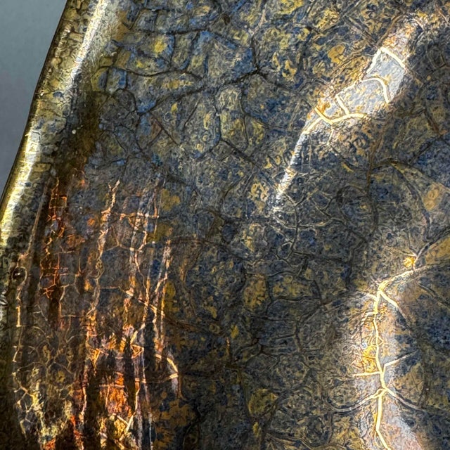 Vintage 1992 Waight Studio Art Pottery Bowl Gold Indigo Lava Glaze For Sale - Image 10 of 12
