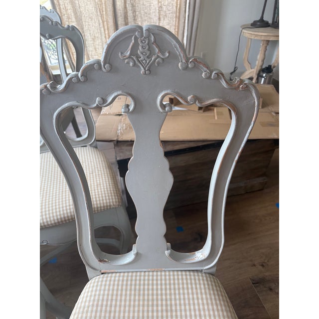French 8 Blanc D’Ivoire French Blue Dining Chairs, Made in France For Sale - Image 3 of 6